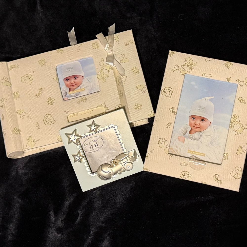 Cream Baby Photo Album and Frame Set